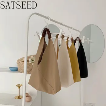 

One-shoulder Portable Large-capacity Literary Fan Lazy Triangle Female Tote Bag Minimalist Style Woven Wrist Handle Shopper Bag