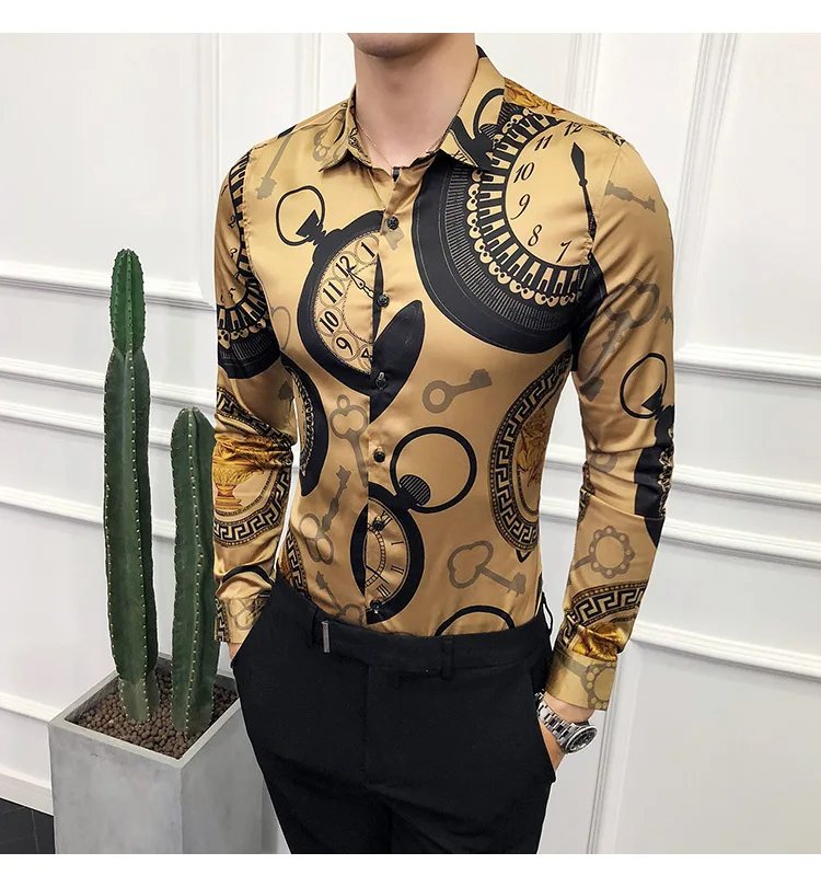 masculina moda festa manga longa camisa magro