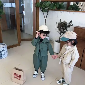 

New Autumn 2020 Korean Children's Suit Men's And Women's Children's Suit Jacket Lantern Pants 2-piece Set Water Wash Cool