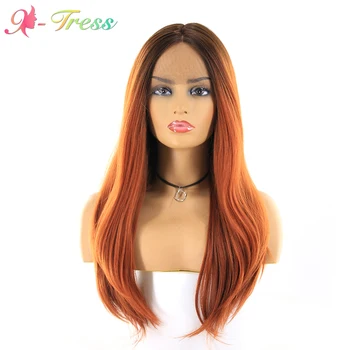 

X-TRESS 17inch Hair Synthetic Cross Lace Front Wigs For Black Women Wave Soft Loose Hair Ombre Orange Heat Resistant Hair