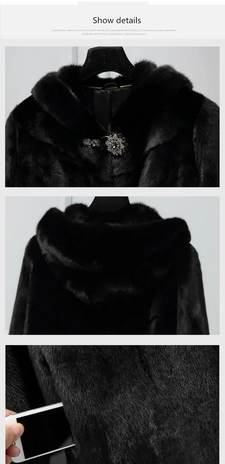 inverno новая полностью из норки меховая шуба longa seque de moda simples das mulheres com capuz de pele de vison casaco jaqueta
