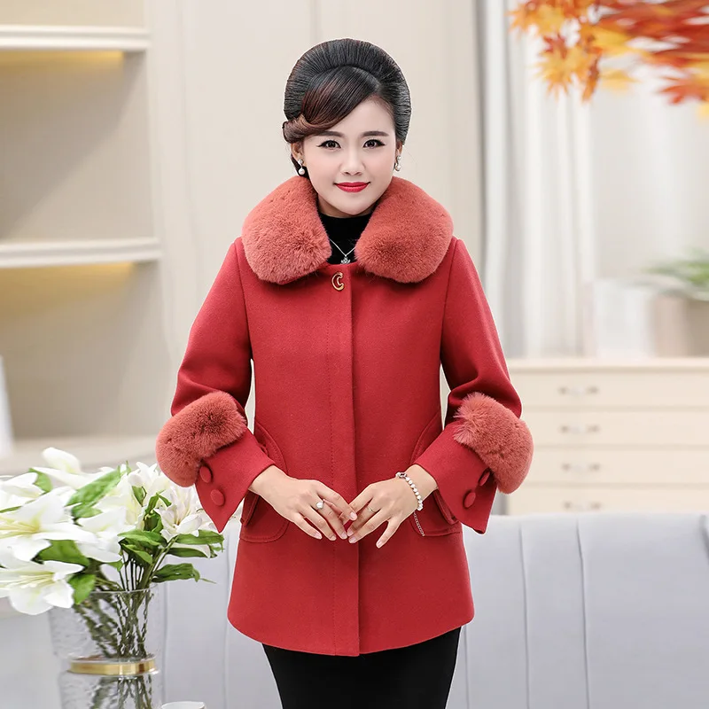

Middle-aged Woolen Jacket Women's 2018 New Style Fur Collar Woolen Overcoat Large Size Autumn And Winter Mid-length Warm Middle-