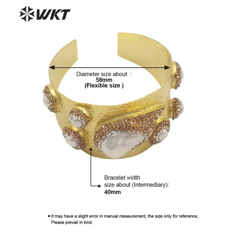 WT-RB035, WKT, браслет с натуральным жемчугом, капля воды, стразы, позолота, гальваническое покрытие, регулируемый женский модный браслет, ювелирное изделие