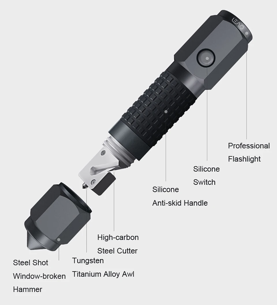 Xiaomi LEAO CREE XP - E2 Powerful LED Flash Light Car Safety Hammer Waterproof Diving Flash Light (2) 