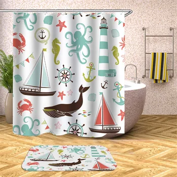 

New High Quality Marine Life Shower Curtain 3D Polyester Fabric Waterproof Mildewproof Bathroom Curtain or mat