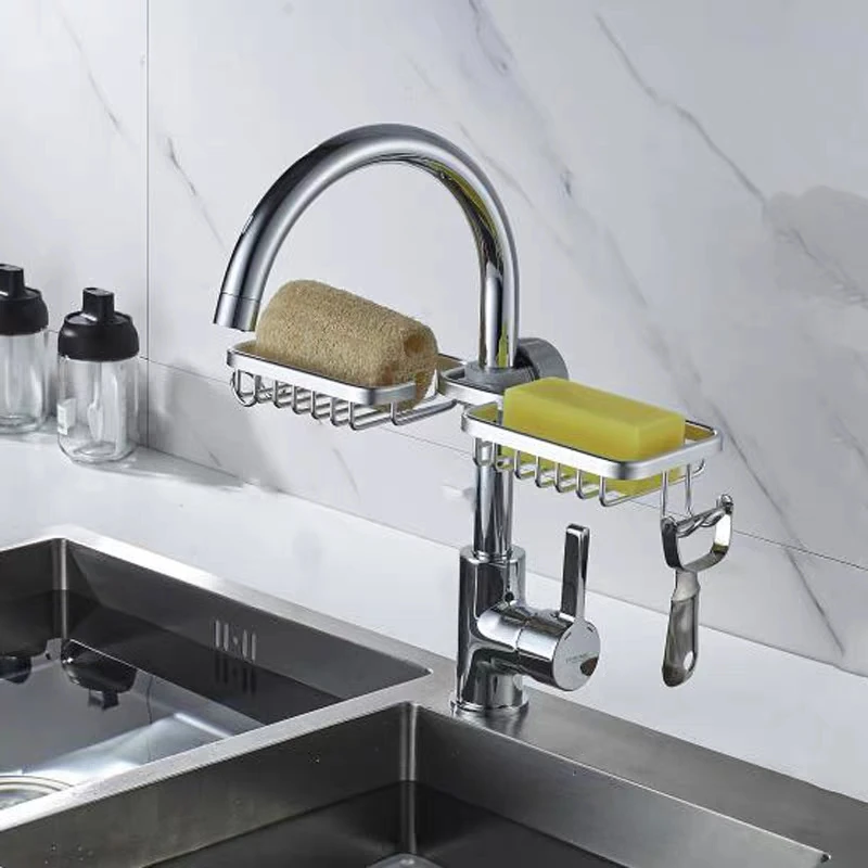 WZLY-estante práctico para grifo, soporte de esponja de detergente plateado, soporte para esponja de cocina, organizador de almacenamiento, estanterías para ducha de baño