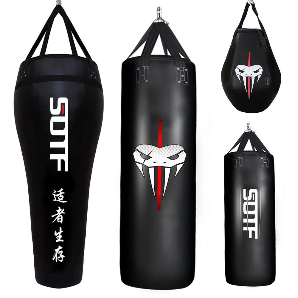 BESPORTBLE Hanging Punching Bag Kit Empty Leather Training Kicking Sandbag Wear-Resistant Muay Thai Karate Boxing Target Bag with Boxing Glove for Fitness Workout MMA Red