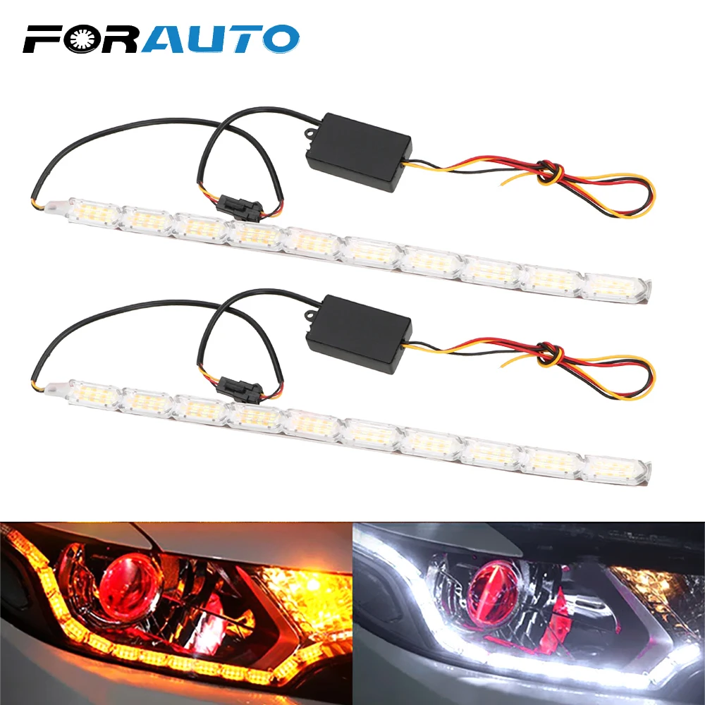 

FORAUTO 2pcs Car Flexible Headlight LED Daytime Running Strip Light Crystal Eyes Flow Turn Signal Car DRL Day Lamp Car-styling