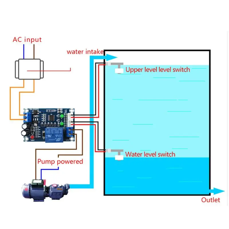 Controlador de nível de água automático embutido módulo interruptor ac/dc 12v relé 203b