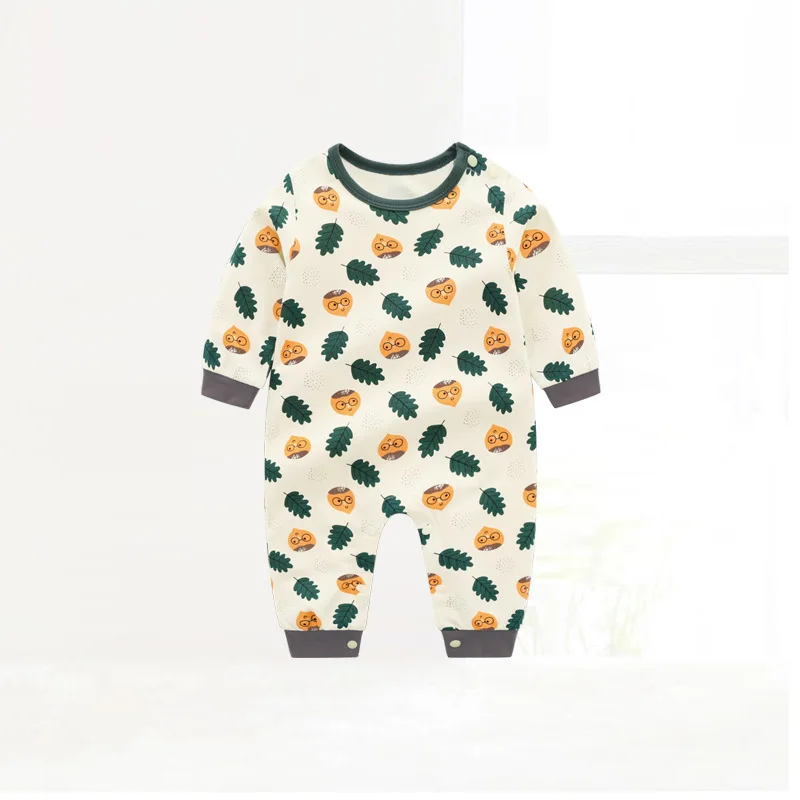 

ZWY1275 Autumn Cotton Unisex Baby Clothes Warm Newborn Rompers Cartoon Print Long Sleeve Infant Pajamas Overalls