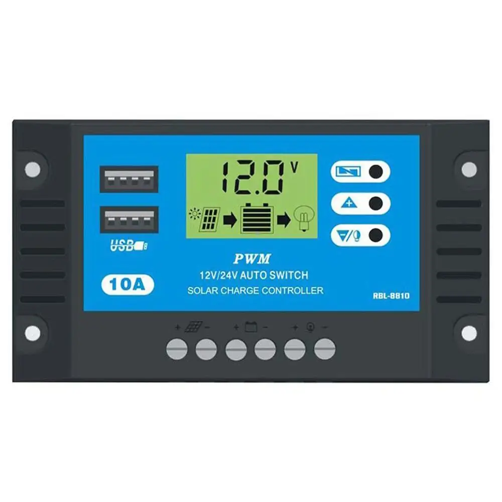 10A/20A/30A автомобильный Солнечный контроллер заряда PWM Контроллер ЖК-дисплей двойной USB 5 В выход солнечная панель PV регулятор