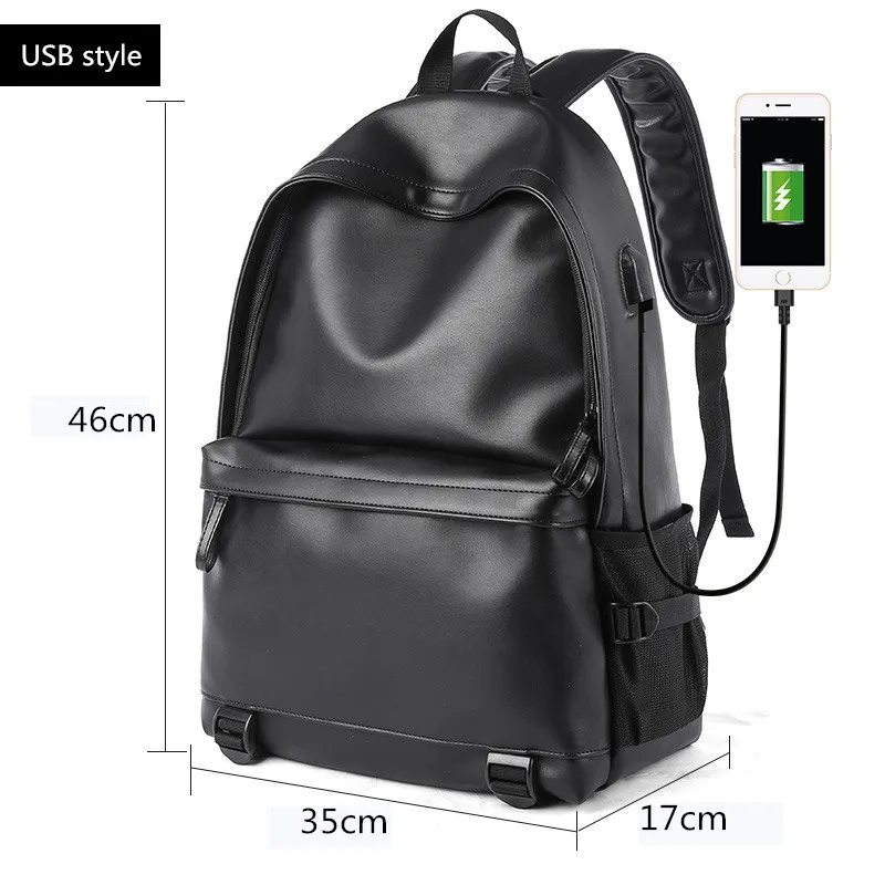 Мужской кожаный рюкзак с usb-зарядкой, противоугонная сумка, рюкзак Mochila, большой школьный рюкзак для мальчика, дорожная сумка, школьный рюкзак, черный рюкзак