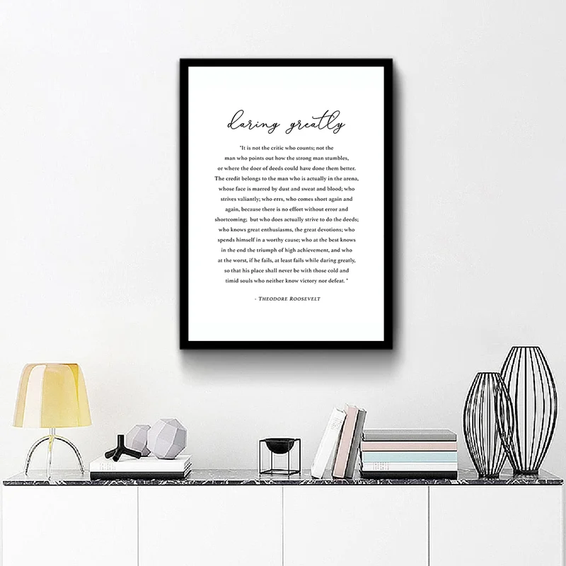 Art Painting Daring Greatly Theodore Roosevelt Motivational Quote Canvas Poster Prints Man In The Arena Gifts Home Decoration Painting Calligraphy Aliexpress