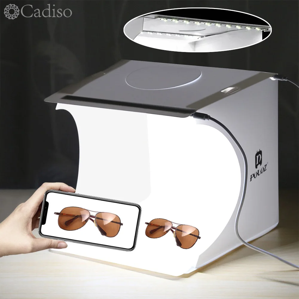 

Cadiso photography Folding Lightbox Portable Studio Photo Light Box 2 LED Softbox Background Kit Shooting Tent for Camera Phone