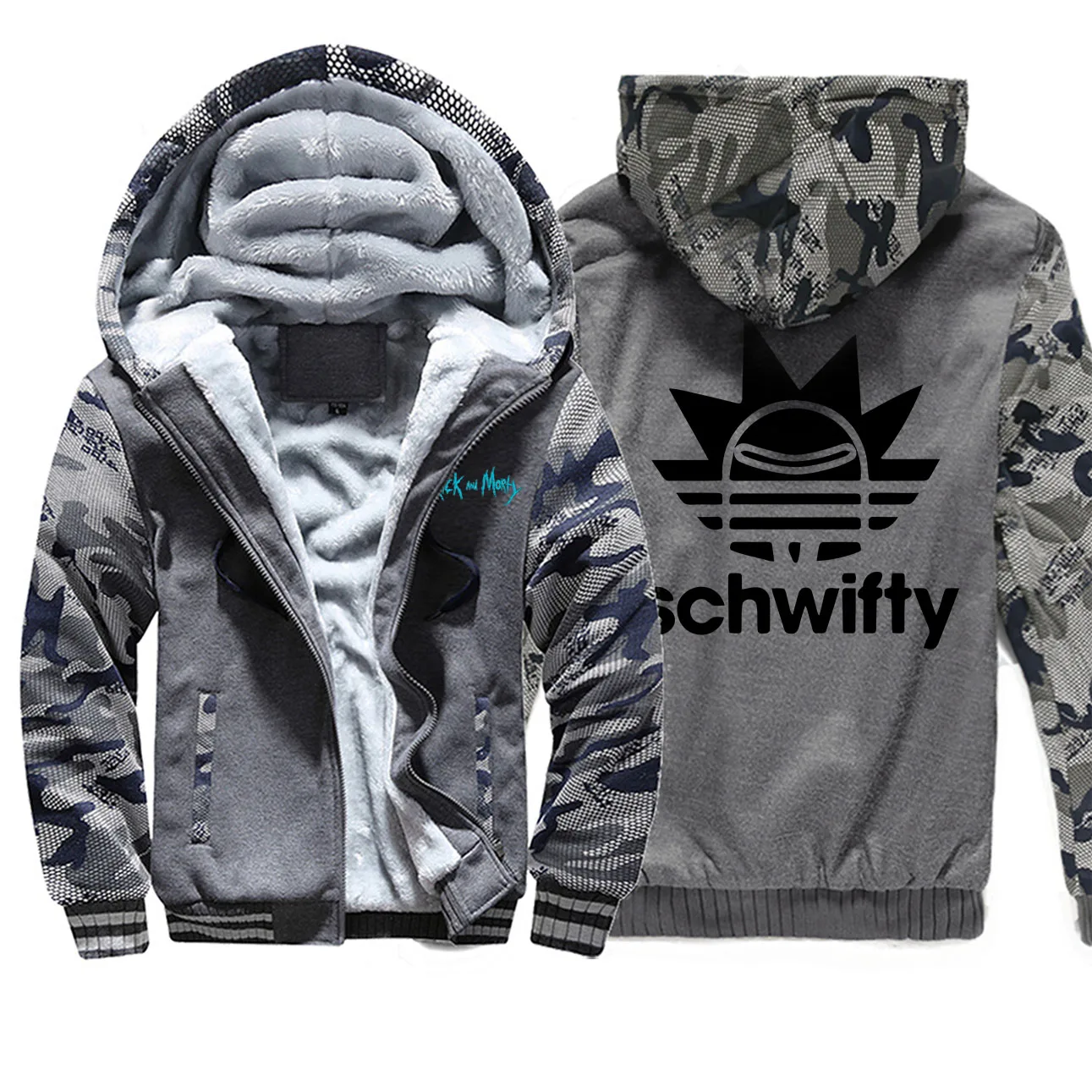 Rick And Morty Schwifty аниме принт камуфляж для мужчин s толстовки Флисовая Куртка зимние мужские зимние камуфляжные теплые модные толстовки на молнии