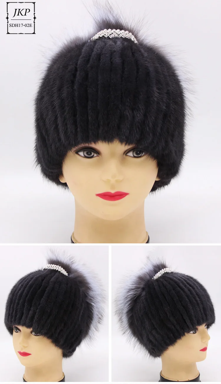 020120 новые модные популярные зимние аксессуары для женщин Skullies& Beanies Регулируемая основа вязаная шапка из меха норки и лисы