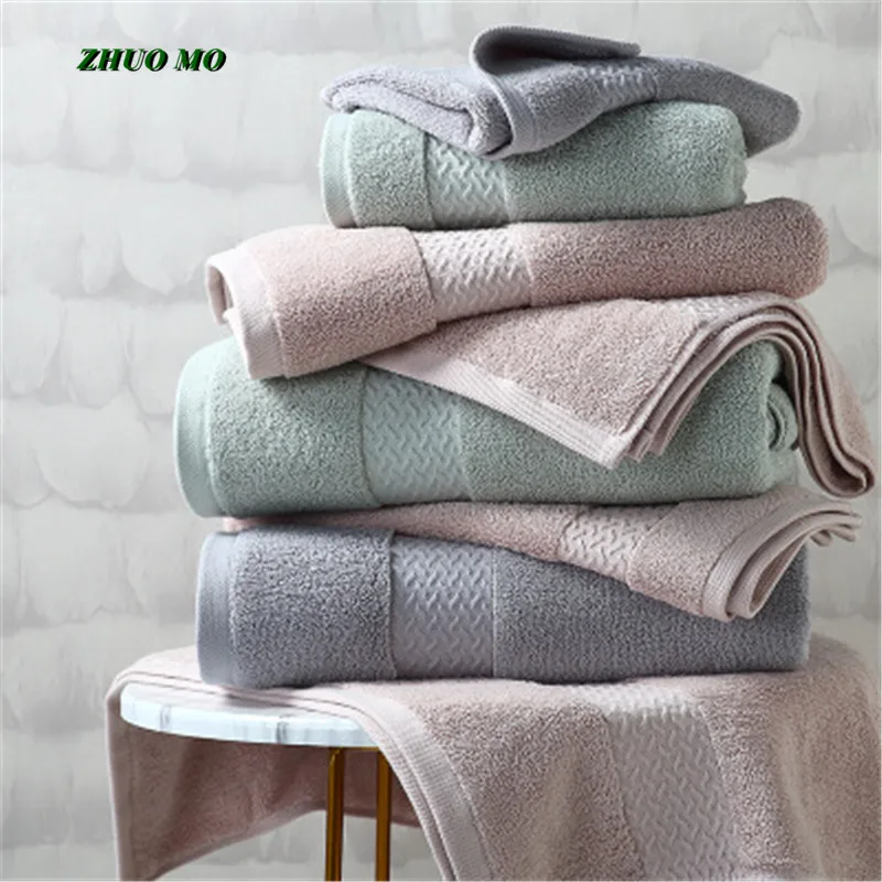 

Super Absorbent Cotton Bath Towel for Adults, Soft Towel Set, Gray, Pink, Green, Home Gift, New, 70x140 cm, 35x75 cm, 3Pcs