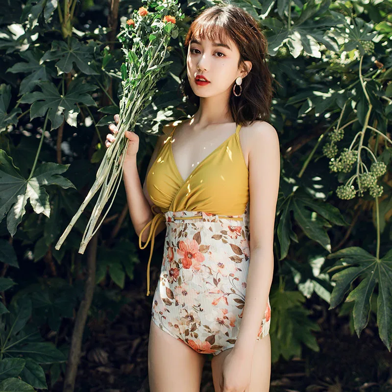 Bikini Monokini One Peice Swimsuit Women Swim Dress Suit Swimming Gir For Girl Broken Flower Cover Back Push Up Spandex
