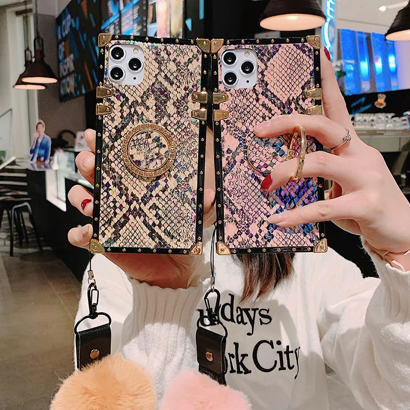 Квадратный блестящий чехол из змеиной кожи для Huawei P30 Lite P20 Mate 20 30 Pro с покрытием и