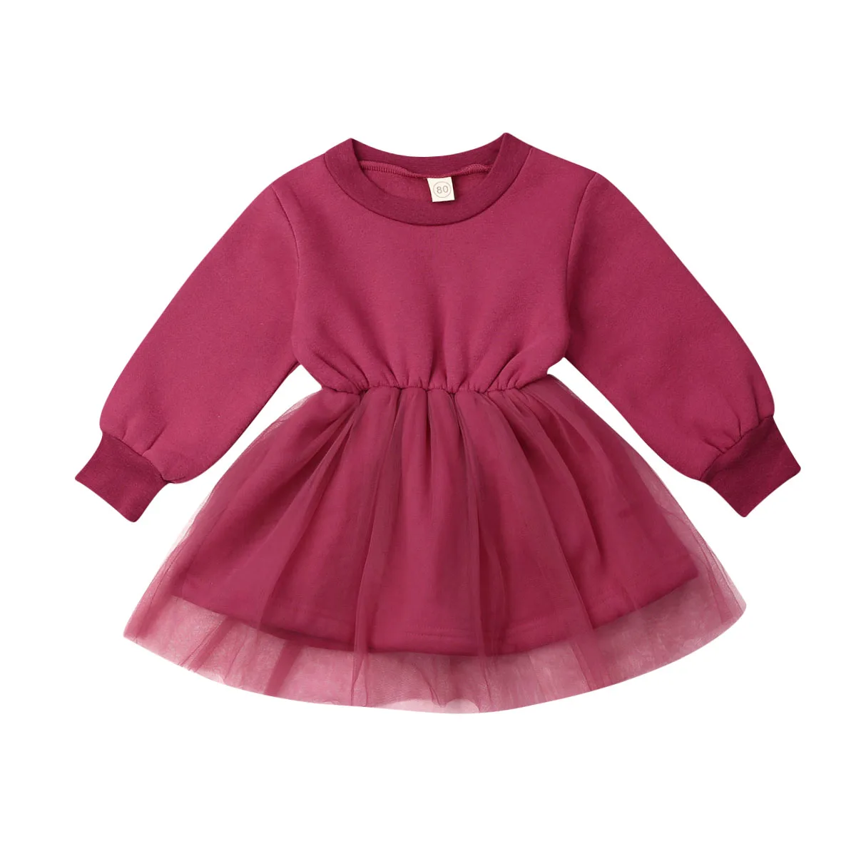 Осенне-осеннее детское однотонное праздничное платье-пачка с длинными рукавами для маленьких девочек, одежда, От 6 месяцев до 4 лет