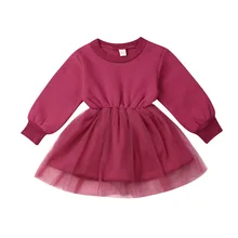 Осенне-осеннее детское однотонное праздничное платье-пачка с длинными рукавами для маленьких девочек, одежда, От 6 месяцев до 4 лет