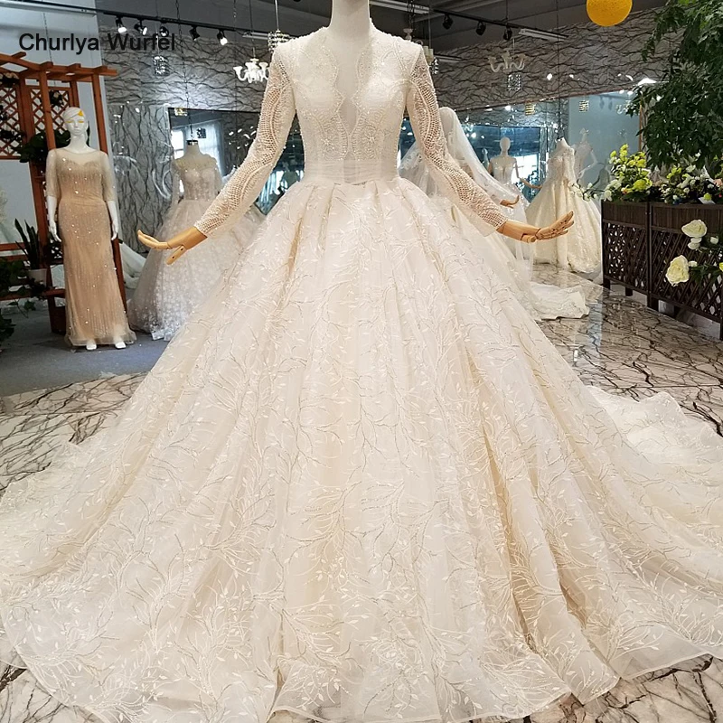LS454478 блестящее кружевное модное свадебное платье для женщин, сексуальное, глубокий v-образный вырез, длинные платья с вырезами и рукавами для свадьбы, быстрая