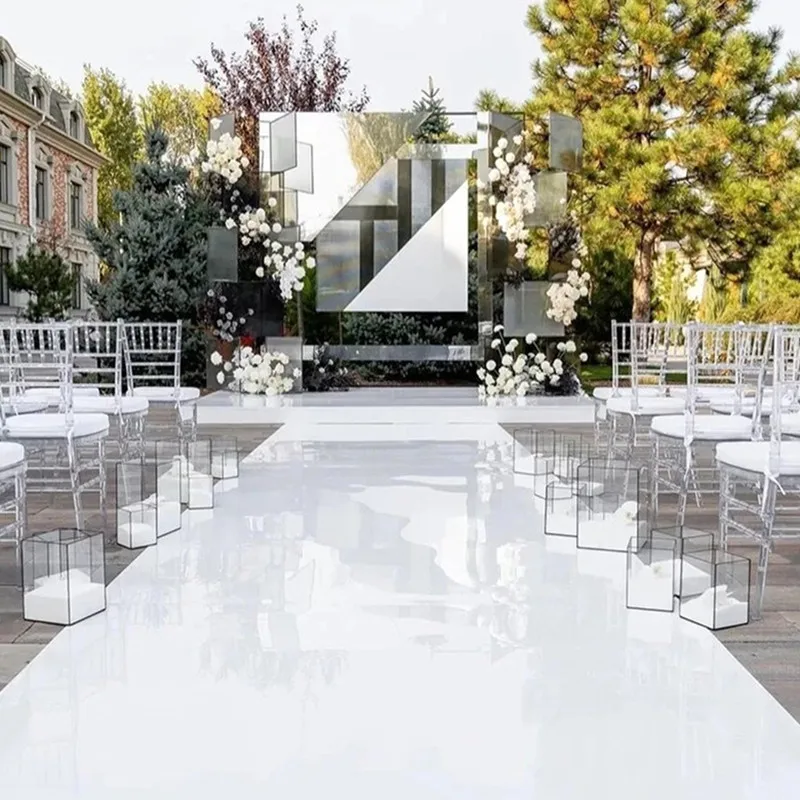 Luxury 1 To 2.4 Meters Wide White Themes Wedding Centerpieces Mirror Carpet Aisle Runner For Stage Party Decoration 10 PCS Lot