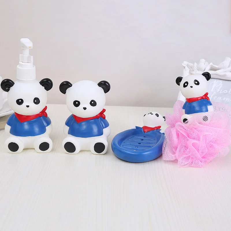 Manufacturers Direct Selling Plastic Bathroom Washing Set Red Panda Bathroom Bath Four-piece Set Logo Customizable