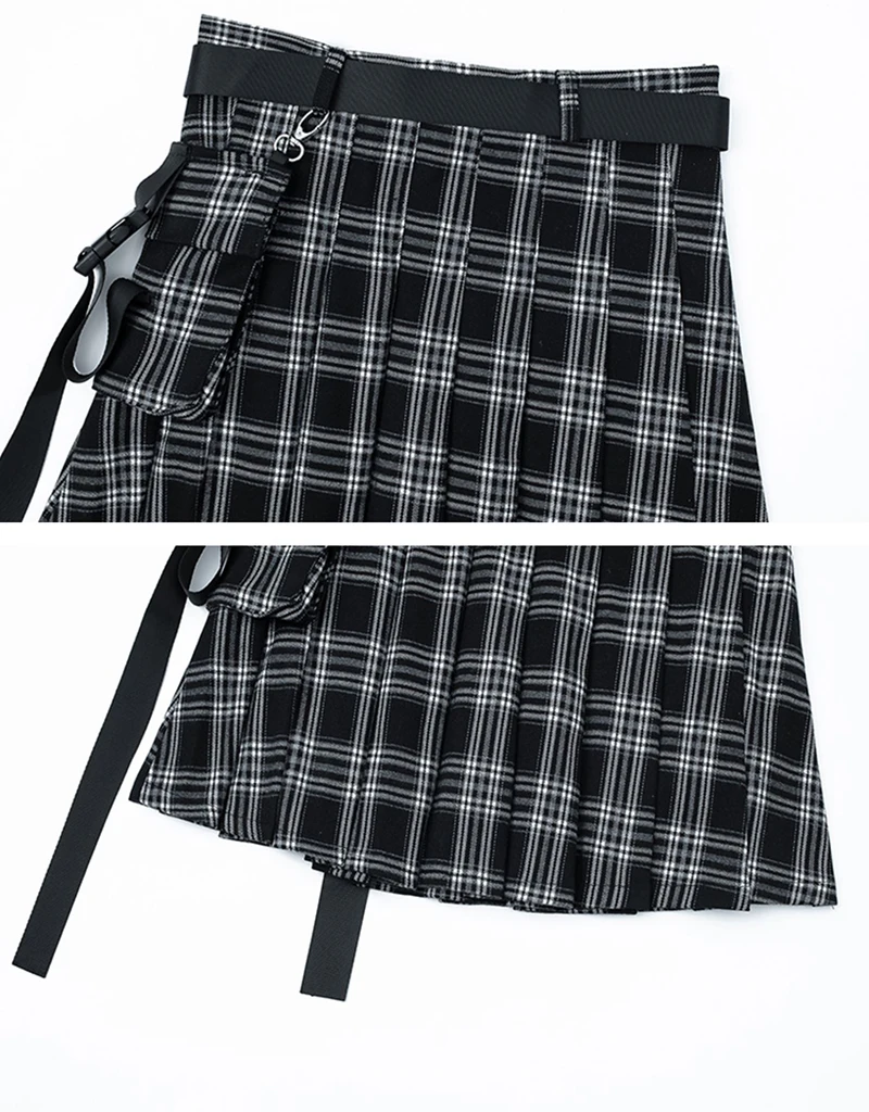 [EAM] High Waist Black Plaid Printed Buckle Temperament Half-body Skirt Women Fashion Tide New Spring Summer 2020 1X535