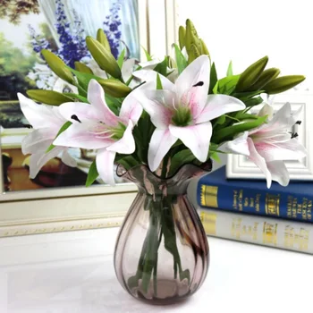 

11pcs 3 heads real touch PVC artificial lily silk decorative flower for wedding decoration Christmas gift