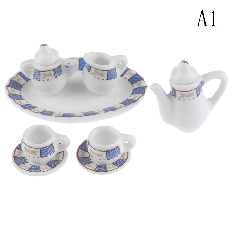 1Set Ceramic Scale 1:12 Doll House Miniature Porcelain Tea Cup Set Tableware Kitchen Dollhouse Teapot DIY Toys 29
