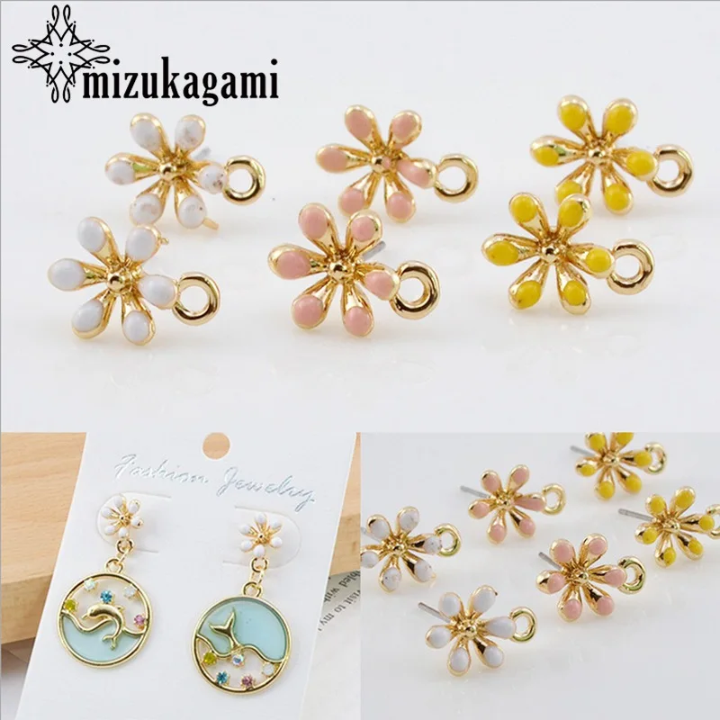 

10pcs/lot Alloy Drop Oil Five-petal Flower Earrings Steel Needle Earrings Material Manual Diy Ear Jewelry Accessories