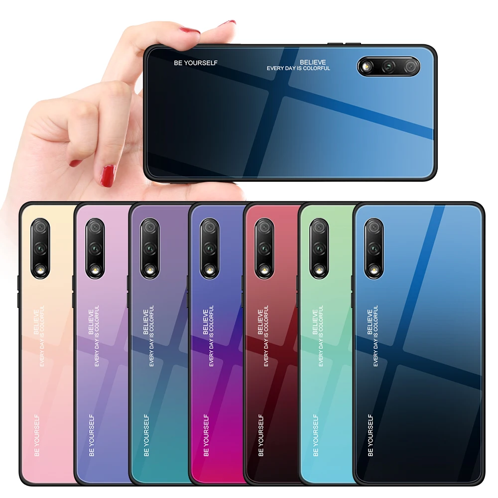 Для huawei Honor 9X градиентное закаленное стекло задняя крышка Защитный Мягкий ТПУ