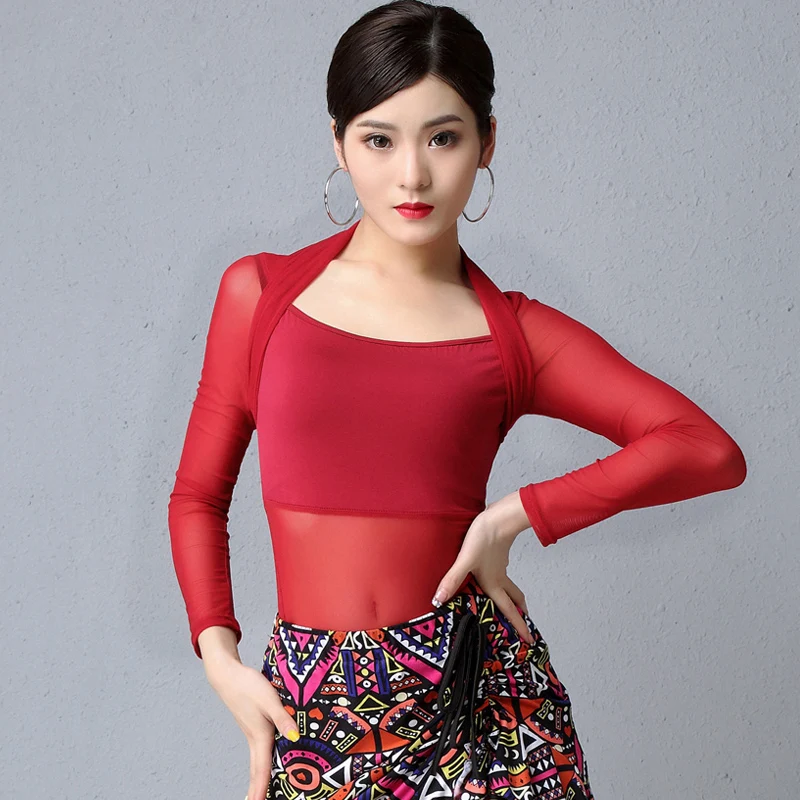 Only tops Одежда для латинского танца живота, женские цельные пикантные сетчатые топы, юбка с принтом, Женский бальный костюм для ча-ча, тренировочный костюм DL4910 - Цвет: Only tops