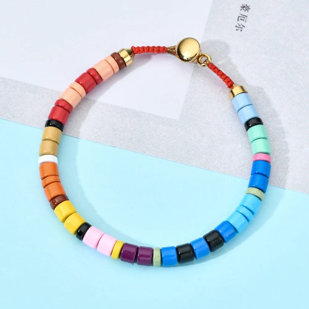 ZMZY Multicolor Enamel Tile Bracelet Elastic Rainbow Stackable Tile Beads Bracelet Girl Friend Gift Colorful Bracelets for Women - Image 3