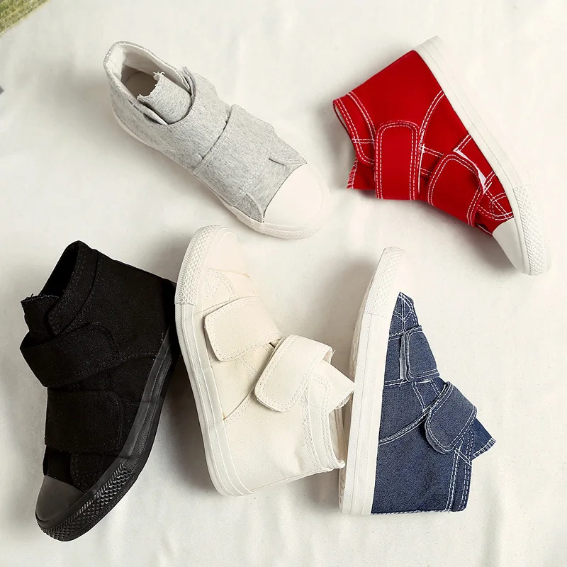 

2019 Spring New Style Versatile Hight-top Canvas Shoes Women's Tennis Red Velcro Students Korean-style White Shoes Super Fire Sk