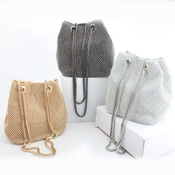 

2020 Women Shoulder Bags New Fashion Tote Bags Flash Rhinestone Inlaid Bucket Bag for Evening Party Banquet Lady Clutch Bags