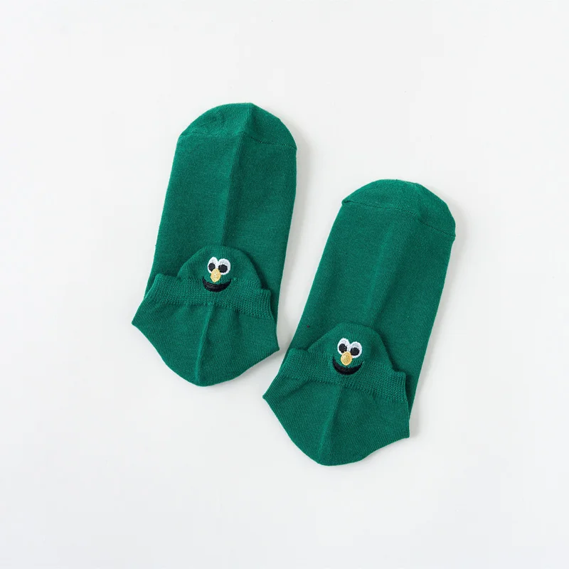 Green 1 пара, Kawaii, женские носки, счастливые, модные, до лодыжки, для женщин, девочек, забавные носки, хлопок, вышитые, экспрессия, яркие цвета, для велоспорта, бега - Цвет: Green