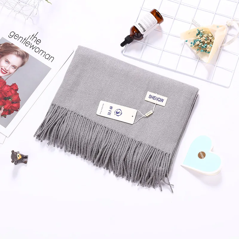 Light gray Girita зимние женские шарфы кашемировые толстые теплые шали обертывания Женские однотонные шарфы Модные кисточки пашмины одеяло качество платки - Цвет: Light gray