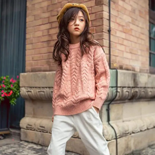

Kids Sweaters Girls 2019 Autumn Winter Twist Outwear Girls Sweater Cotton O-Neck Pullover Loose Kid Outfit Top Pull Enfant Fille