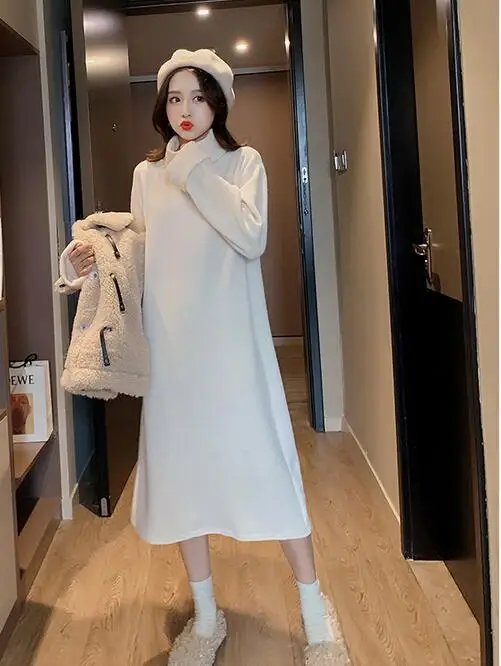 beige dress Флисовые куртки из овечьей шерсти для беременных женщин, без рукавов, с большим отложным воротником, пушистые кардиганы, теплые, на пуговицах, повседневные меховые пальто для беременных - Цвет: beige dress