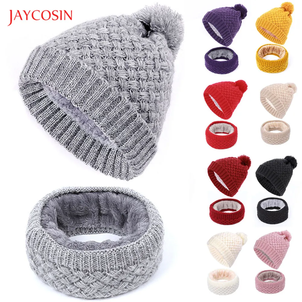 Joycosin новая зимняя унисекс вязаная шапка Повседневная модная теплая вязаная шапка с помпонами однотонная верхняя одежда шарф Набор вязаные шапки