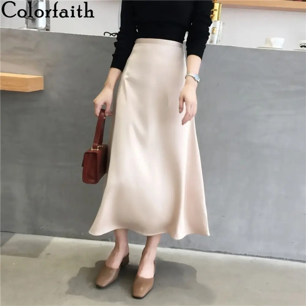 Colorfaith/2021 женские юбки весна осень повседневные винтажные однотонные
