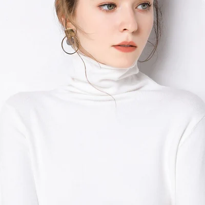 new cashmere high collar pullover inside bottoming sweater loose long sleeve autumn and winter solid color sweater women - Цвет: Белый