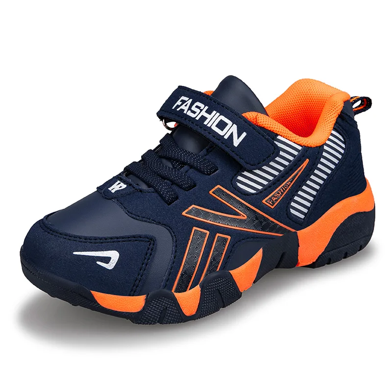 Dark blue orange Детская обувь; обувь для мальчиков; повседневные Детские кроссовки; кожаная спортивная мода для мальчиков; сезон весна-лето; детские кроссовки для мальчиков; Новинка года - Цвет: Dark blue orange