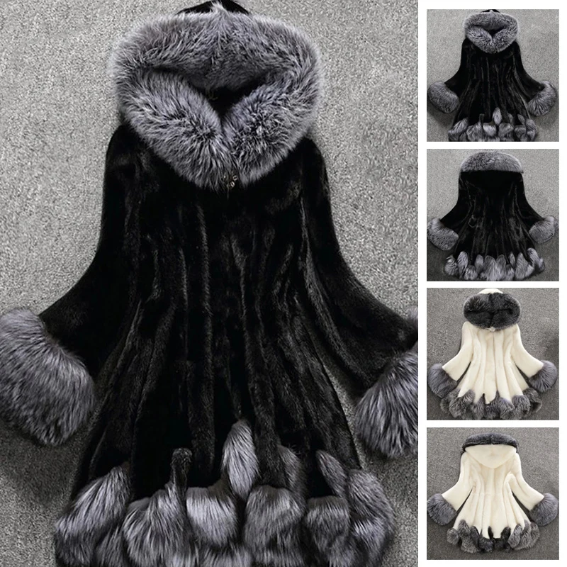 Женское пальто, теплое пальто из искусственного меха, верхняя одежда с капюшоном и длинным рукавом, Повседневная зимняя мягкая куртка