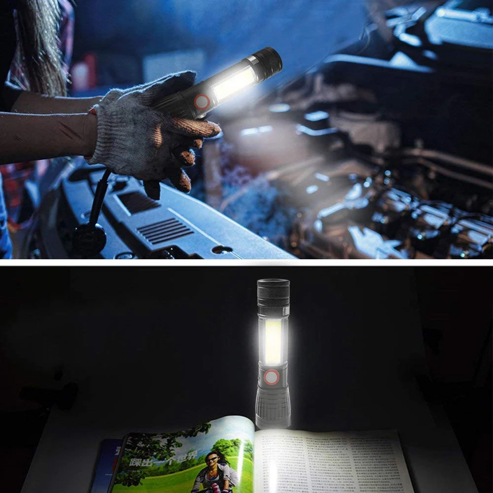 T6 COB Side Light Flashlight Telescopic Zoom Waterproof LED Work Light Portable Light Multifunctional LED Flashlight
