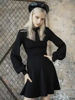 

Punk Rave Women's Goth Mesh Long Sleeved Short Black Little Dress With Tie PQ-641LQ Asian Size(S-L)