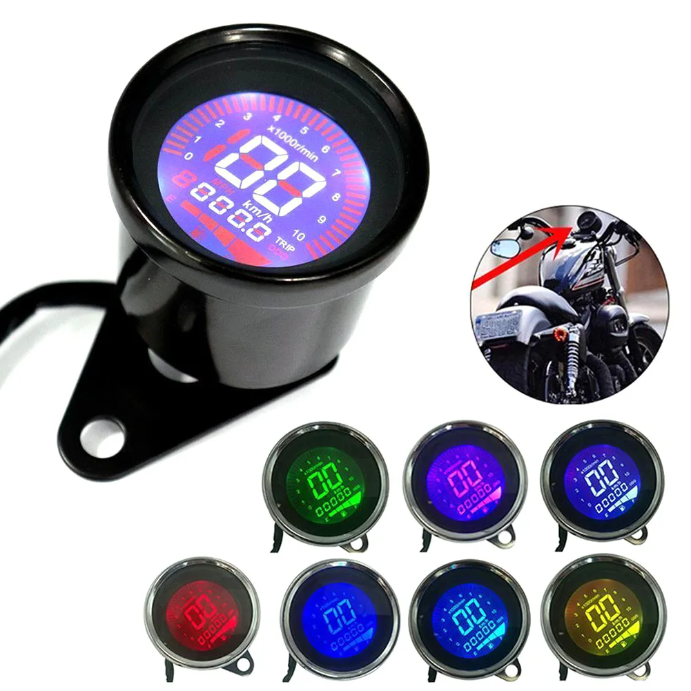 Acessórios da Motocicleta Universal Motocicleta Velocímetro Backlight Digital Tacômetro Odômetro Instrumentos Lcd 7 Cheap Instrumentos