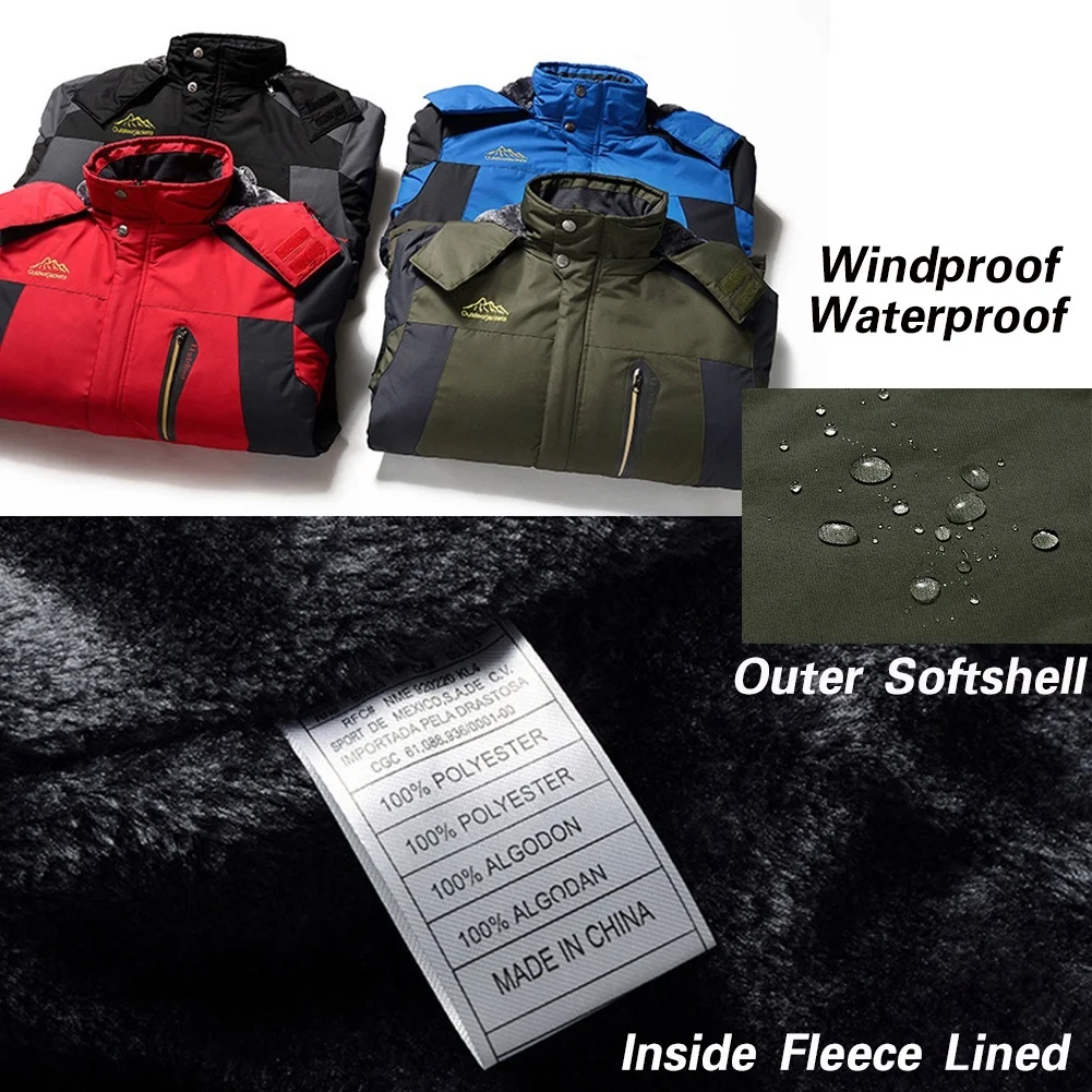 mens quilted jacket Men's Ski Jacket Winter Waterproof Windproof Warm Coat Fleece Thick Outwear Outdoor Mountain Overcoat Removable Hooded Parka 9XL motorcycle jackets for men